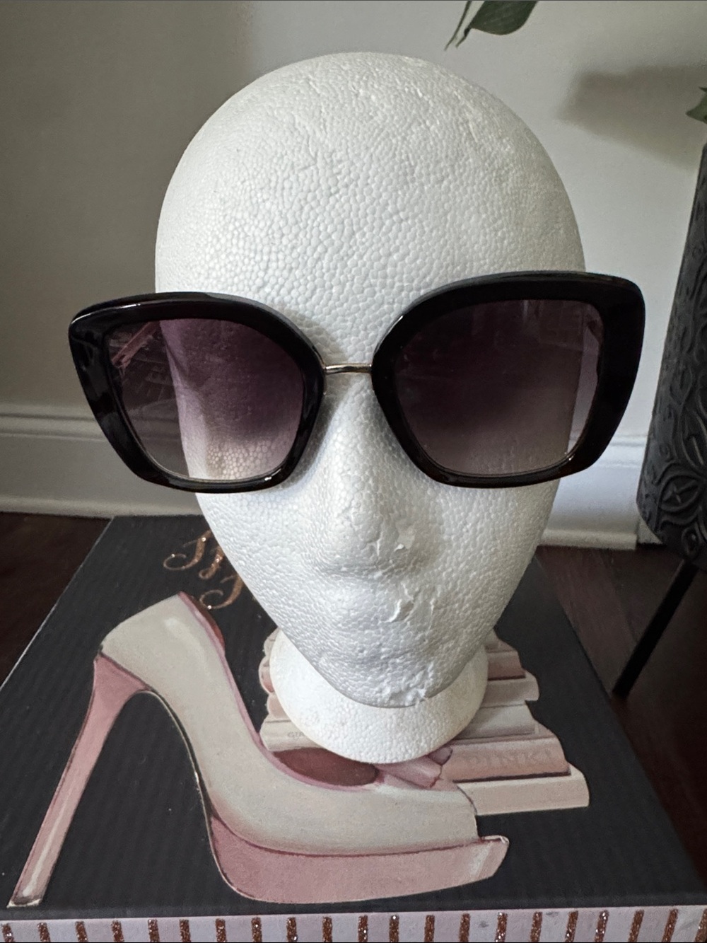 Frye Black Frame Sunglasses with Gradient Purple Lenses